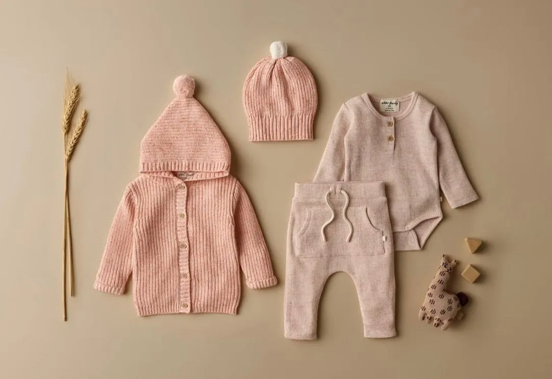 Knitted Jacket with Pom Pom - Silver Peony Fleck
