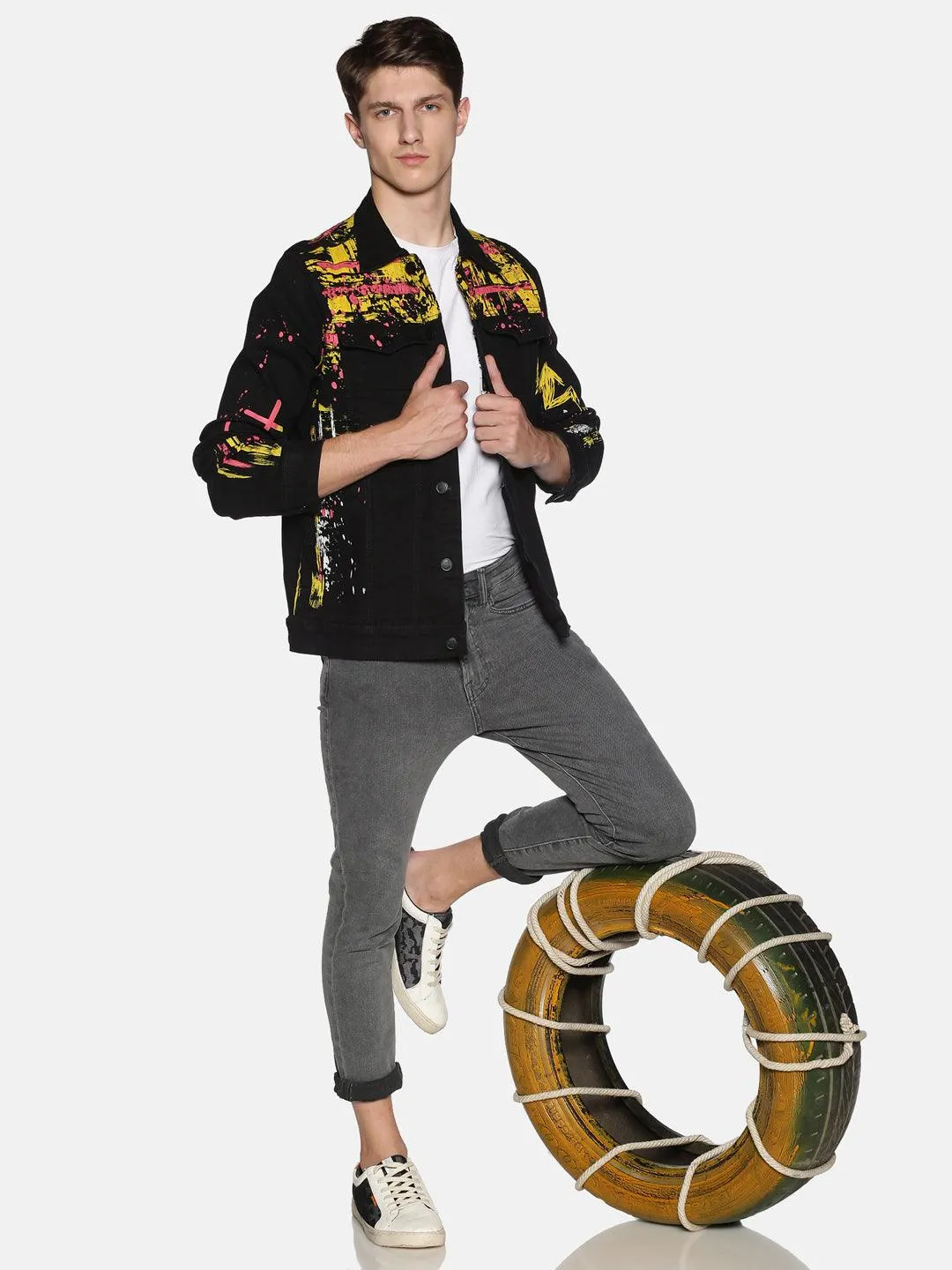 Kultprit Men's Full Sleeves Denim Jackets With PlaceMent Print