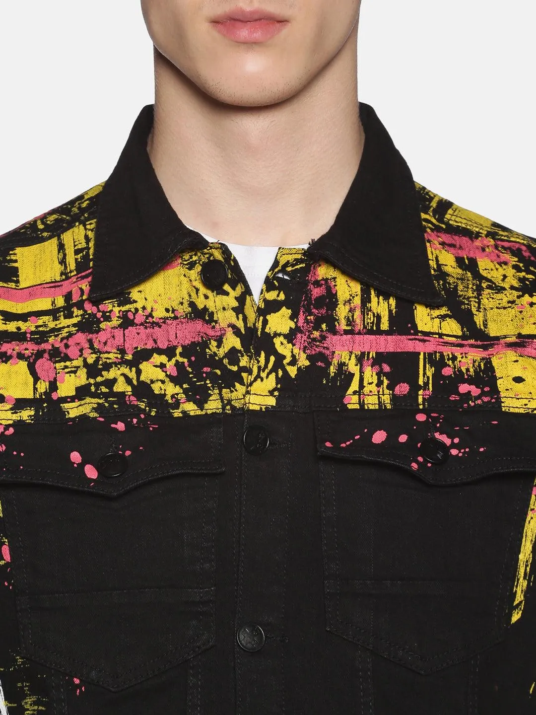Kultprit Men's Full Sleeves Denim Jackets With PlaceMent Print