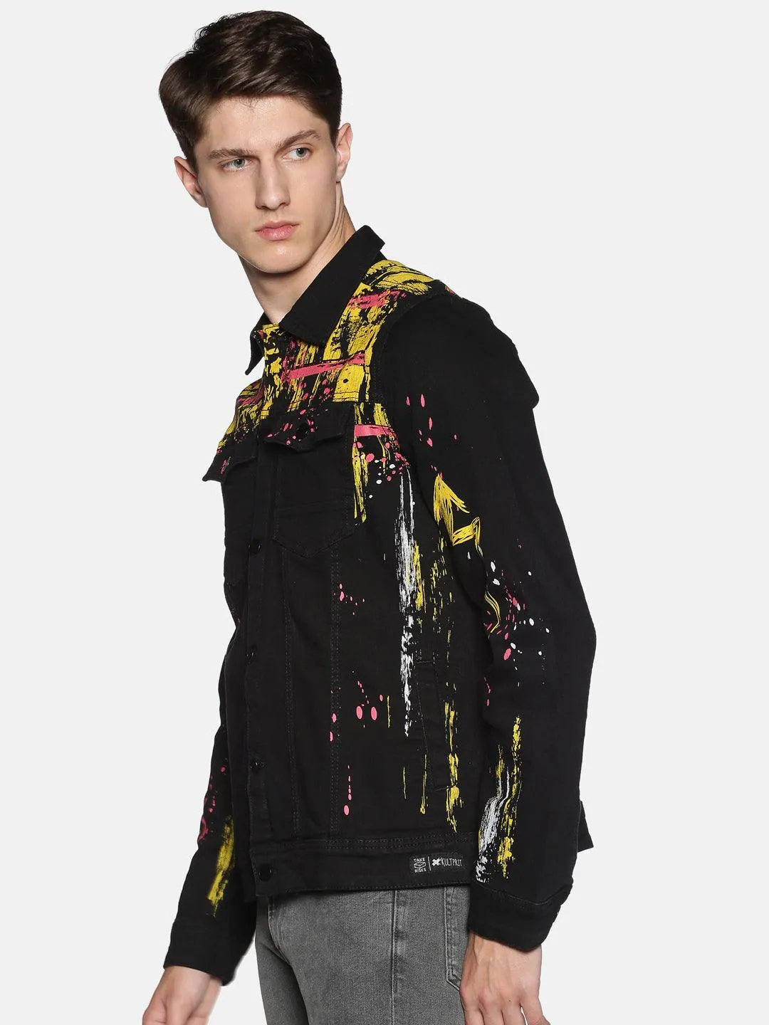 Kultprit Men's Full Sleeves Denim Jackets With PlaceMent Print