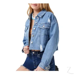 Ladies Super Strong Cropped Denim Jacket | Ripped | "Fele"
