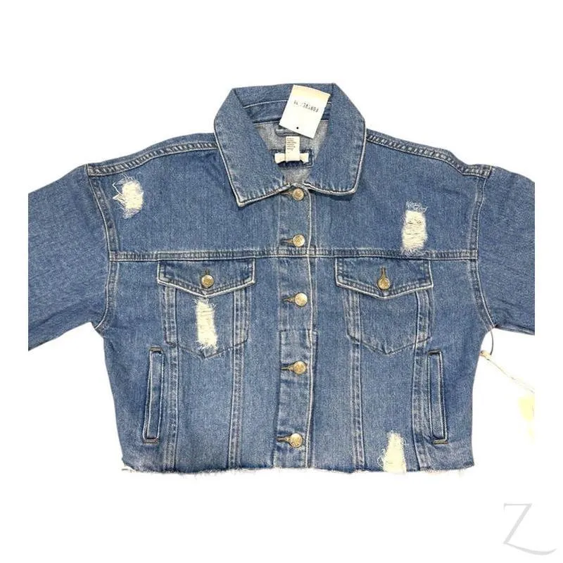 Ladies Super Strong Cropped Denim Jacket | Ripped | "Fele"