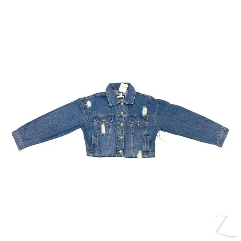 Ladies Super Strong Cropped Denim Jacket | Ripped | "Fele"
