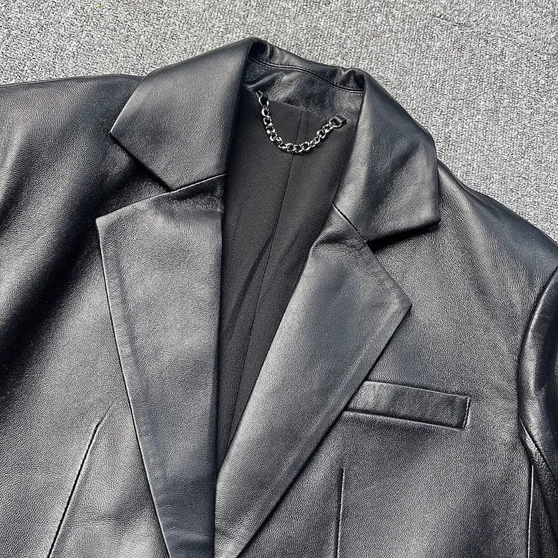 Lady Fashion Real Leather Long Jackets Female Sheepskin Coat Jacket Mid Length Outwear Spring Autumn Blazer TF4778