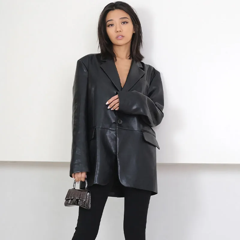 Lady Fashion Real Leather Long Jackets Female Sheepskin Coat Jacket Mid Length Outwear Spring Autumn Blazer TF4778