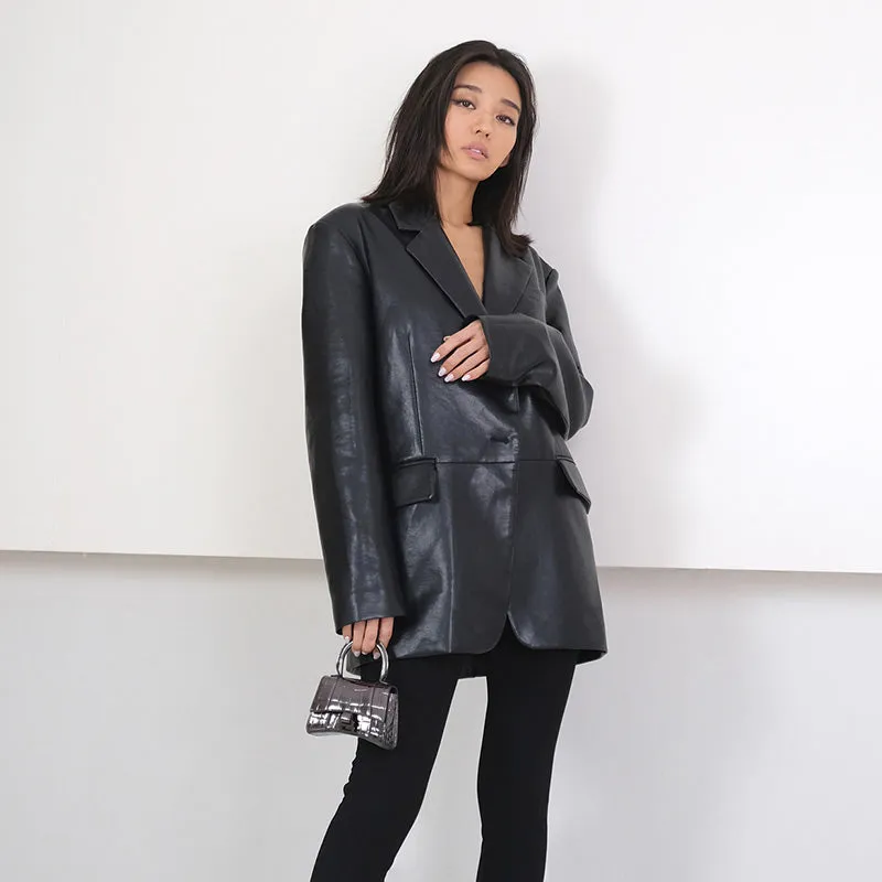 Lady Fashion Real Leather Long Jackets Female Sheepskin Coat Jacket Mid Length Outwear Spring Autumn Blazer TF4778