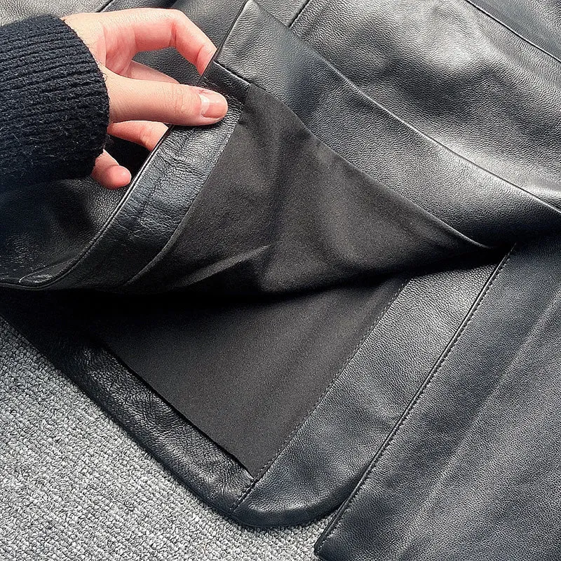 Lady Fashion Real Leather Long Jackets Female Sheepskin Coat Jacket Mid Length Outwear Spring Autumn Blazer TF4778