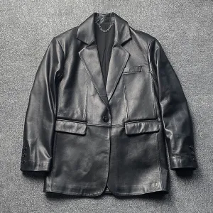 Lady Fashion Real Leather Long Jackets Female Sheepskin Coat Jacket Mid Length Outwear Spring Autumn Blazer TF4778