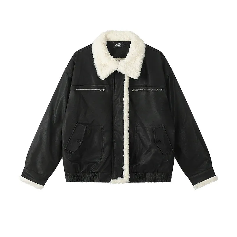 Lamb Wool PU Leather Lapel Jacket
