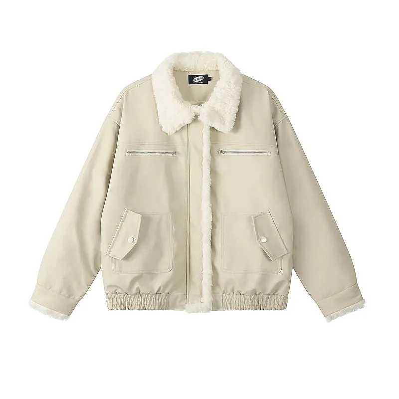 Lamb Wool PU Leather Lapel Jacket