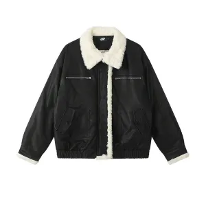 Lamb Wool PU Leather Lapel Jacket