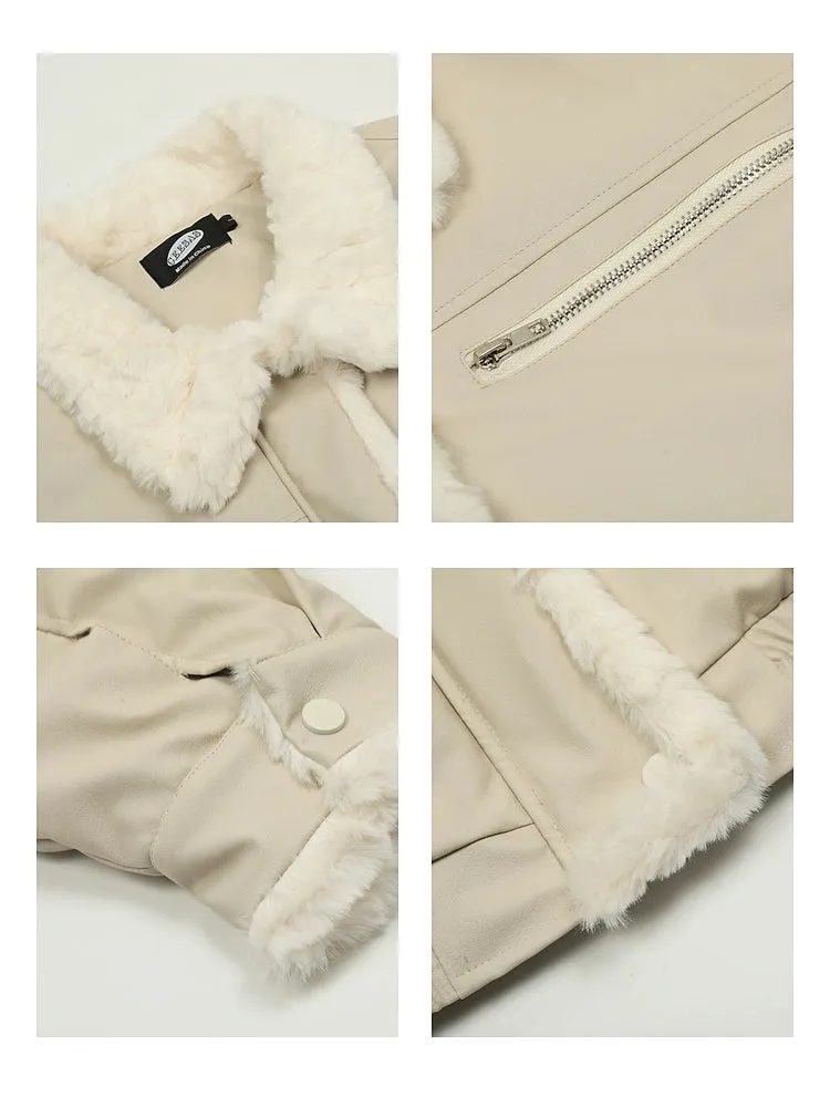 Lamb Wool PU Leather Lapel Jacket