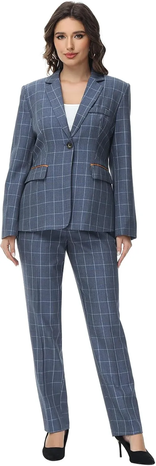 Lamgool Women's 2 Piece Plaid Suit Lady's Business Suit