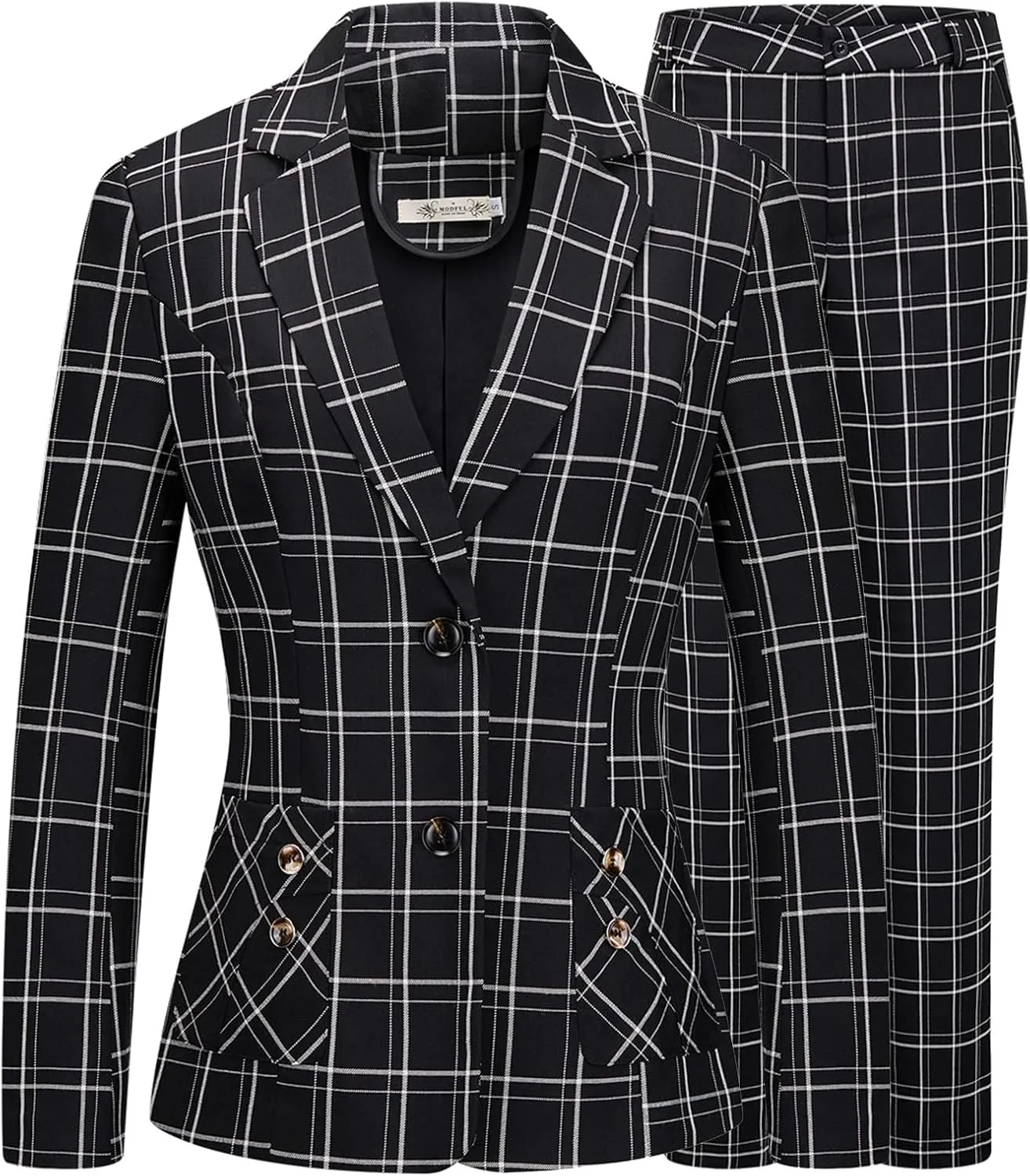 Lamgool Women's 2 Piece Plaid Suit Lady's Business Suit