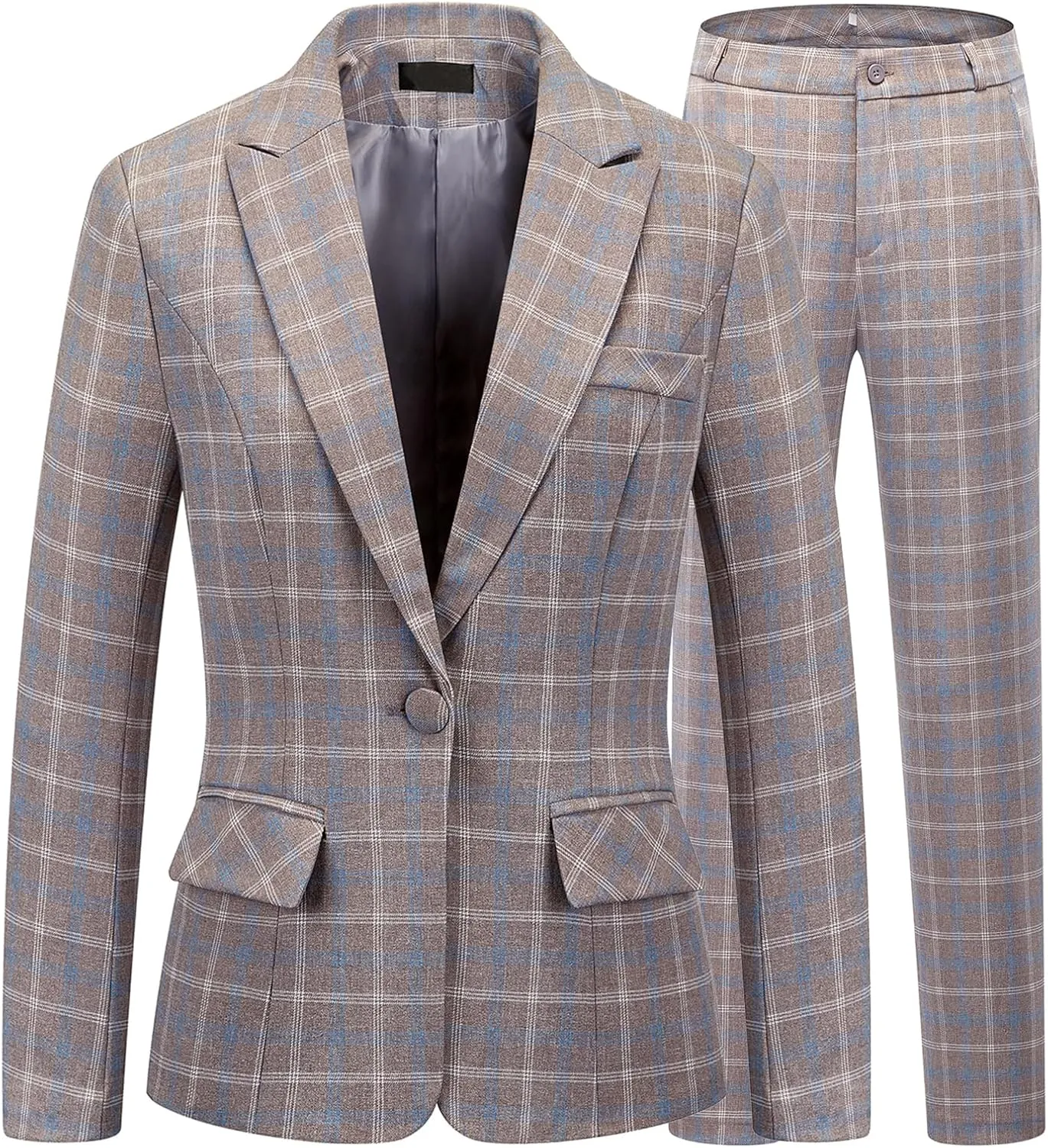 Lamgool Women's 2 Piece Plaid Suit Lady's Business Suit