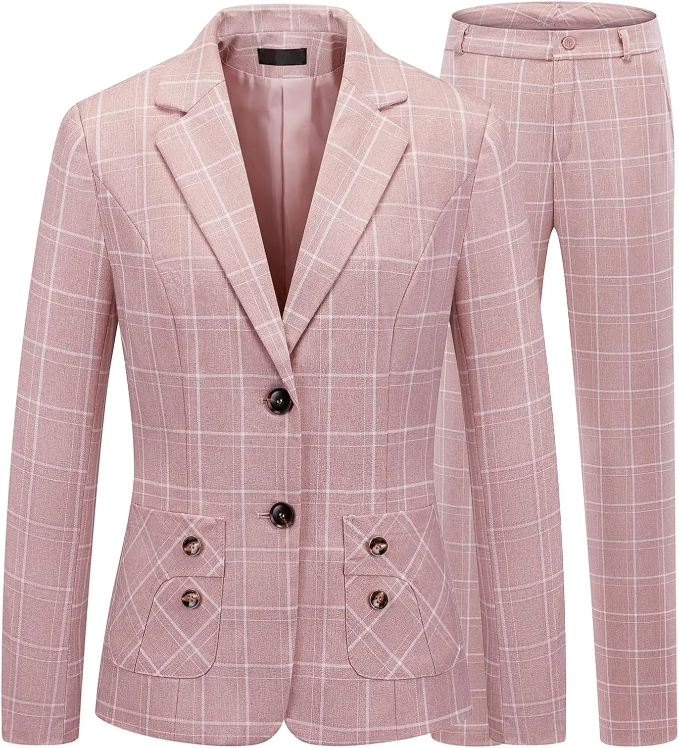 Lamgool Women's 2 Piece Plaid Suit Lady's Business Suit