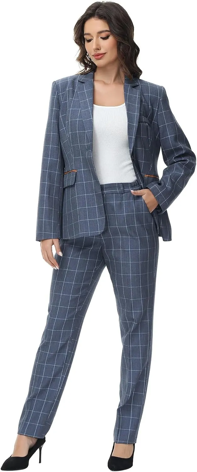 Lamgool Women's 2 Piece Plaid Suit Lady's Business Suit
