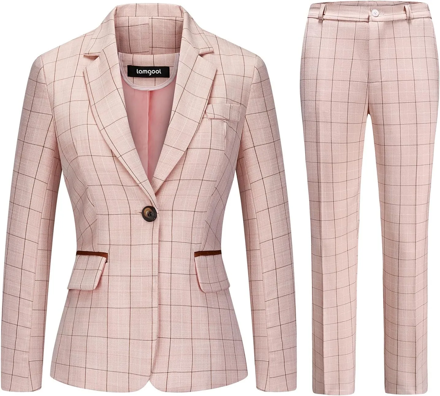 Lamgool Women's 2 Piece Plaid Suit Lady's Business Suit
