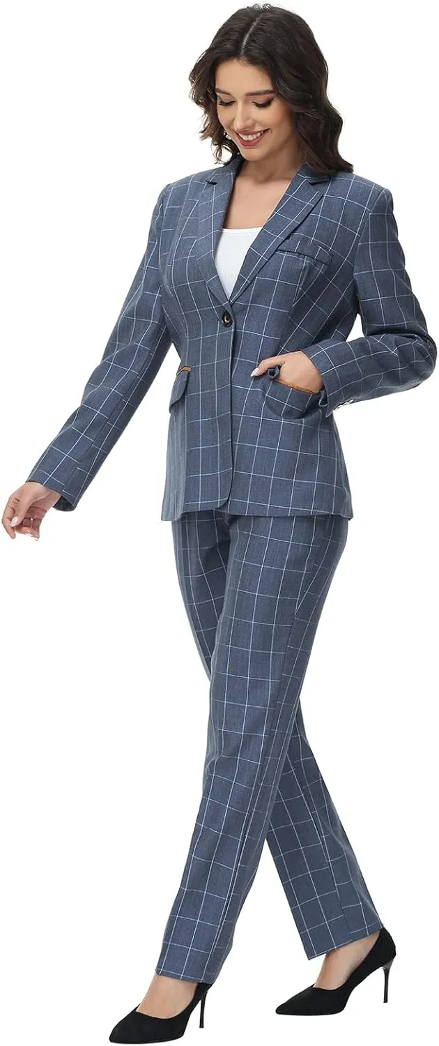 Lamgool Women's 2 Piece Plaid Suit Lady's Business Suit