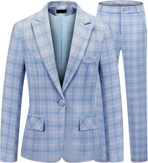 Lamgool Women's 2 Piece Plaid Suit Lady's Business Suit