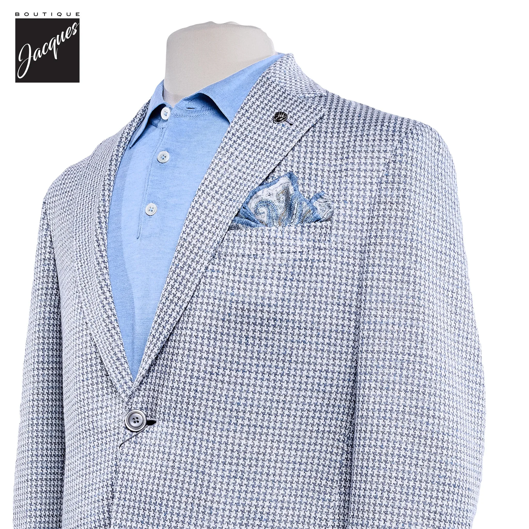 Light Blue Houndstooth Linen-Knit Queens Contemporary Fit Sport Jacket - Jack Victor