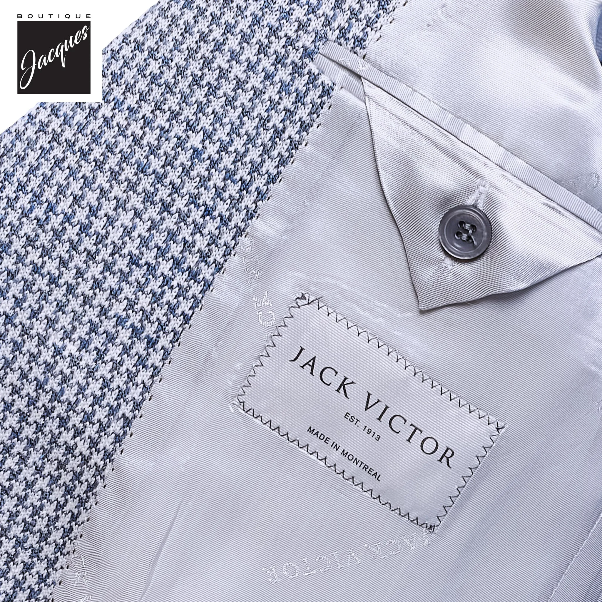 Light Blue Houndstooth Linen-Knit Queens Contemporary Fit Sport Jacket - Jack Victor