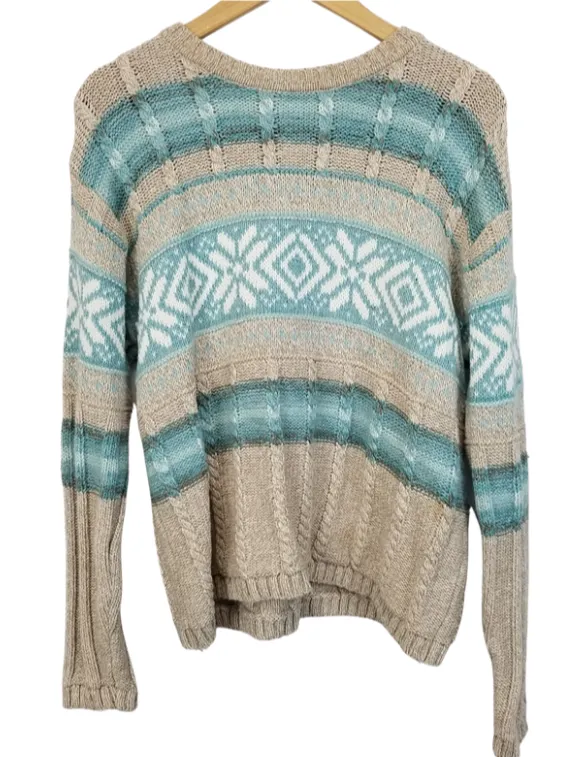 Liz Claiborne Sand/Teal Fair Isle Knit