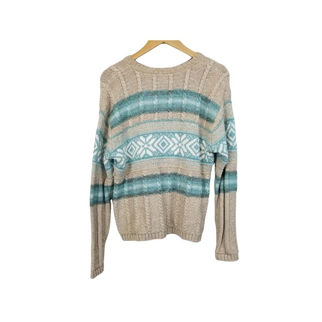 Liz Claiborne Sand/Teal Fair Isle Knit