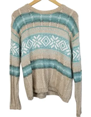 Liz Claiborne Sand/Teal Fair Isle Knit