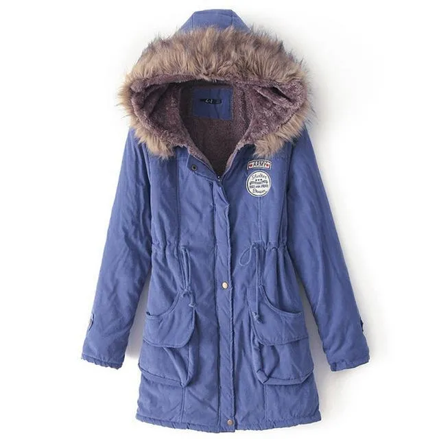 Long Fur Collar Parkas - Cotton Outwear