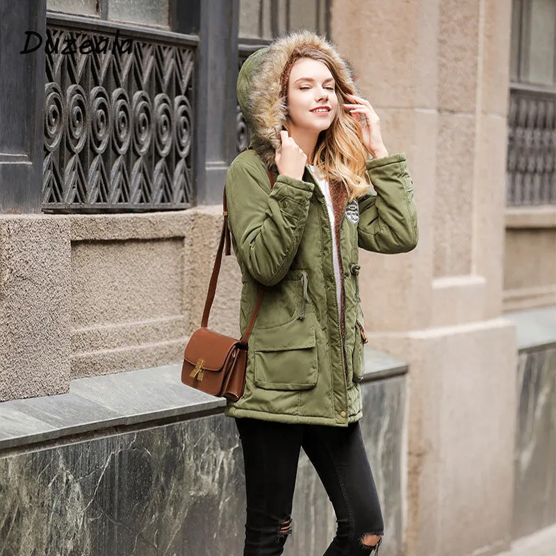 Long Fur Collar Parkas - Cotton Outwear