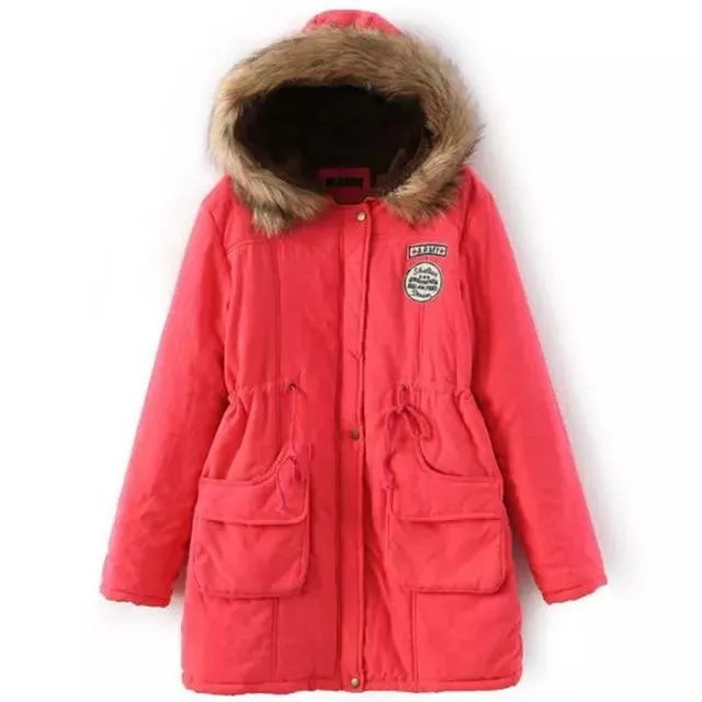 Long Fur Collar Parkas - Cotton Outwear