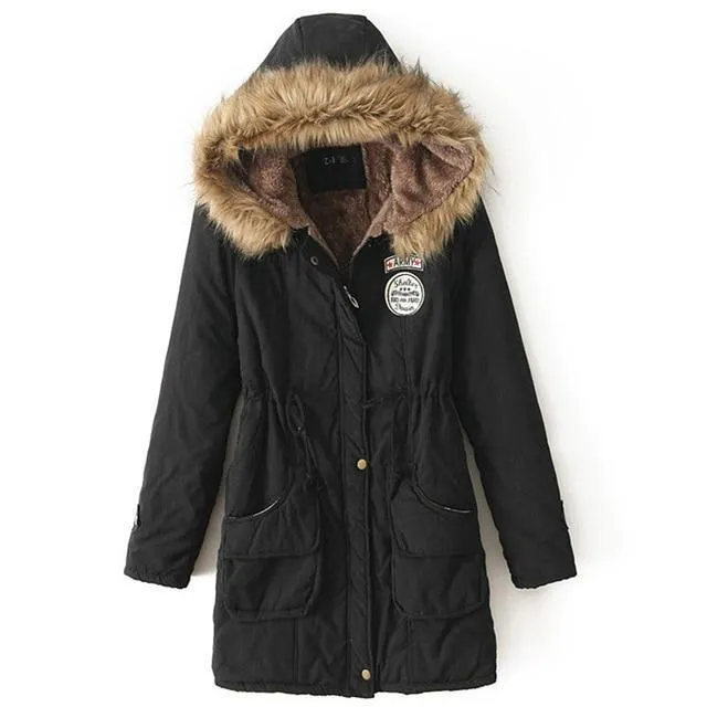Long Fur Collar Parkas - Cotton Outwear