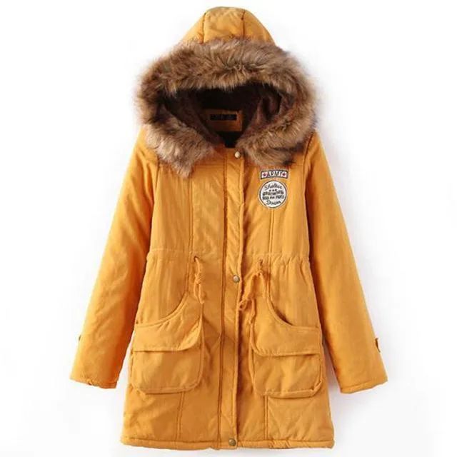 Long Fur Collar Parkas - Cotton Outwear