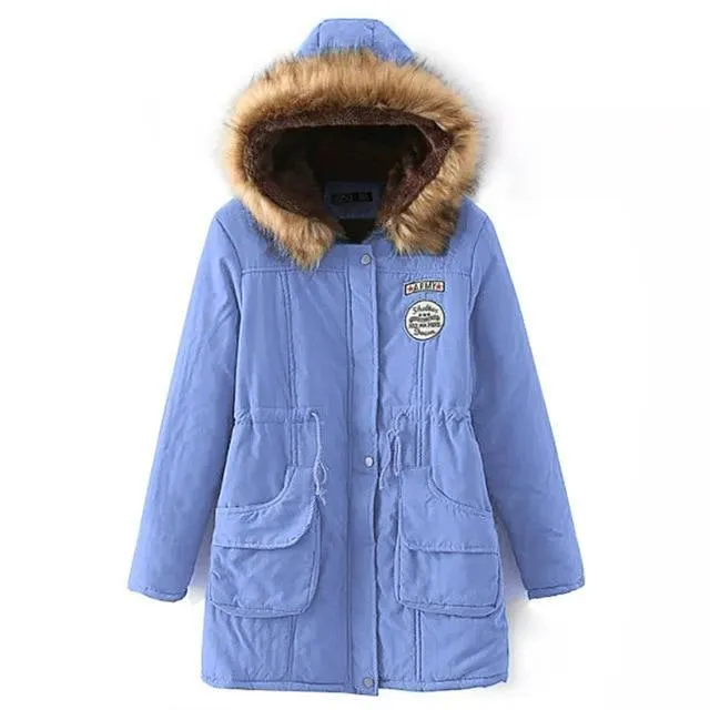 Long Fur Collar Parkas - Cotton Outwear