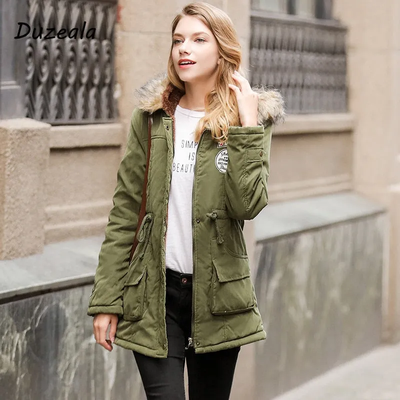 Long Fur Collar Parkas - Cotton Outwear