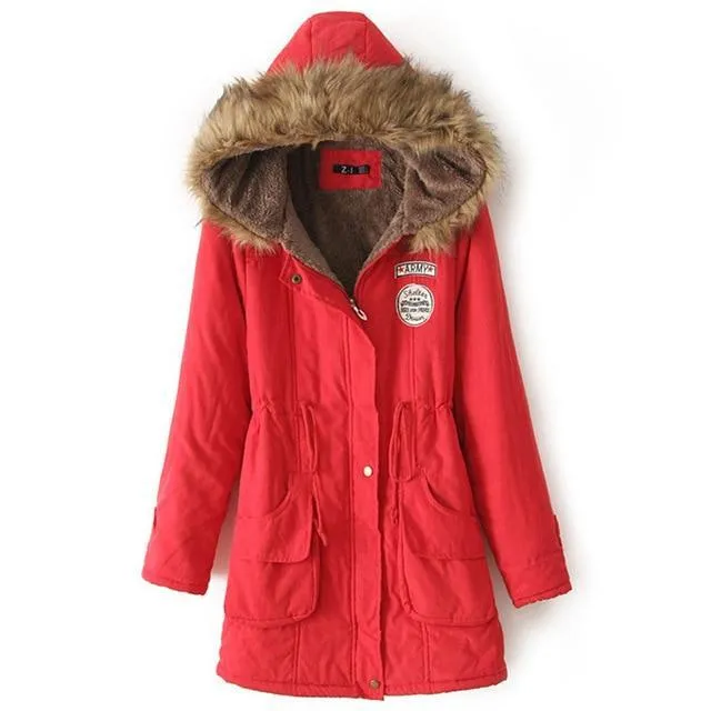 Long Fur Collar Parkas - Cotton Outwear