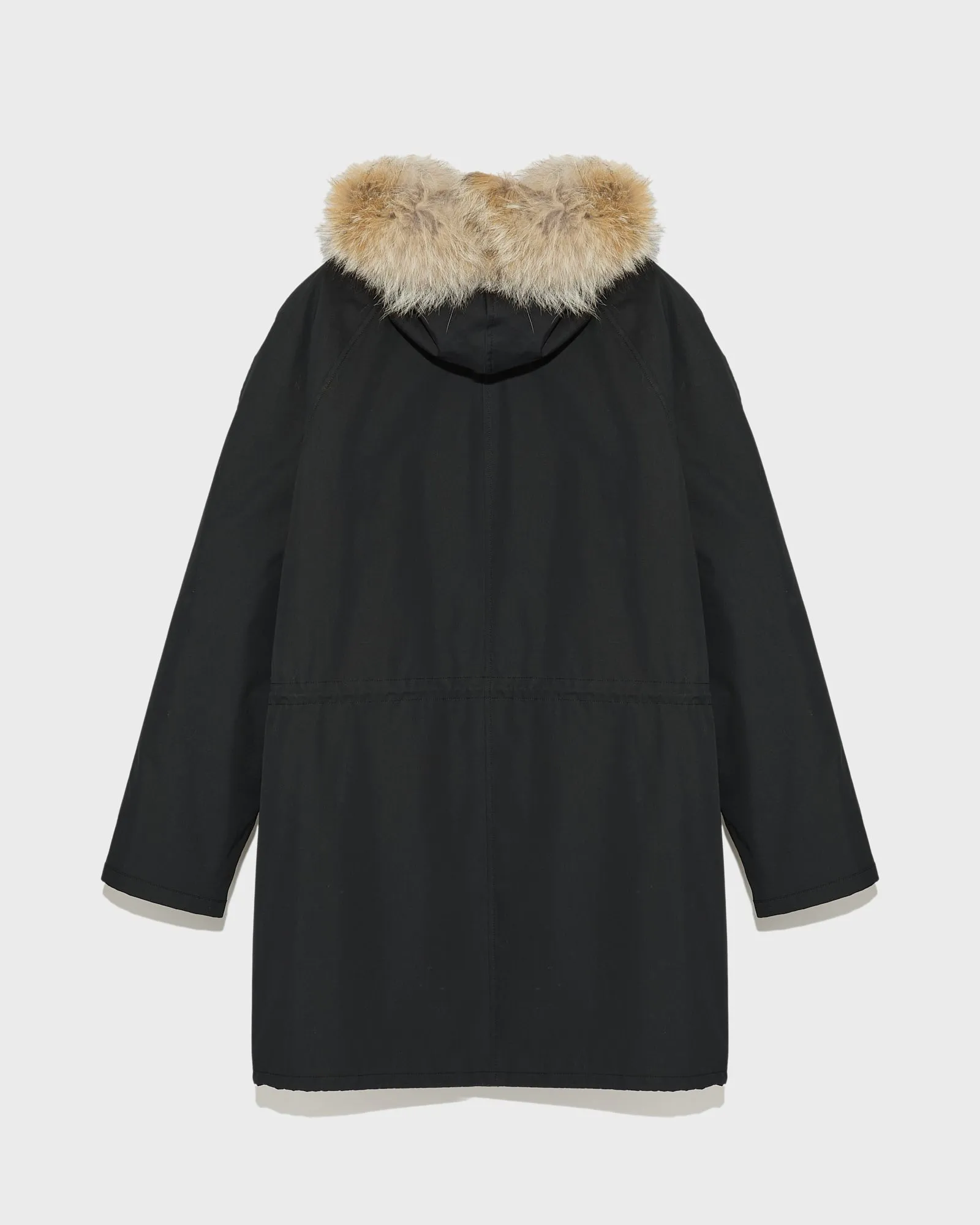 Long Iconic parka in technical cotton with coyote and rabbit fur