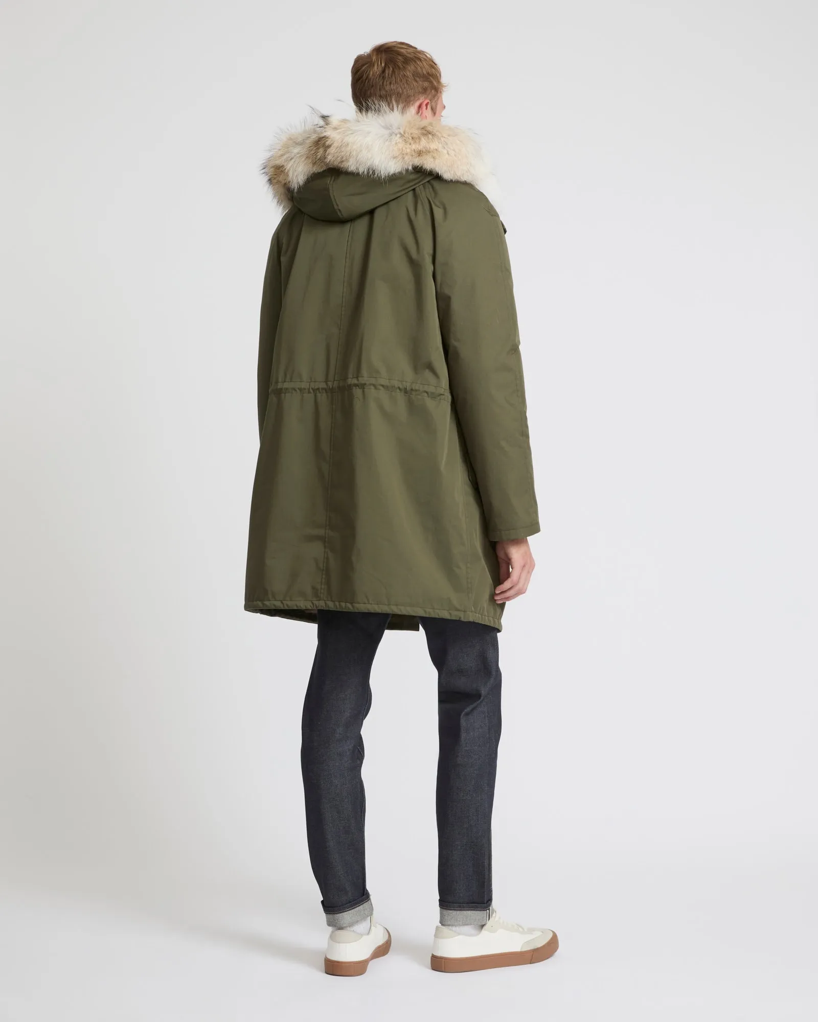 Long Iconic parka in technical cotton with coyote and rabbit fur