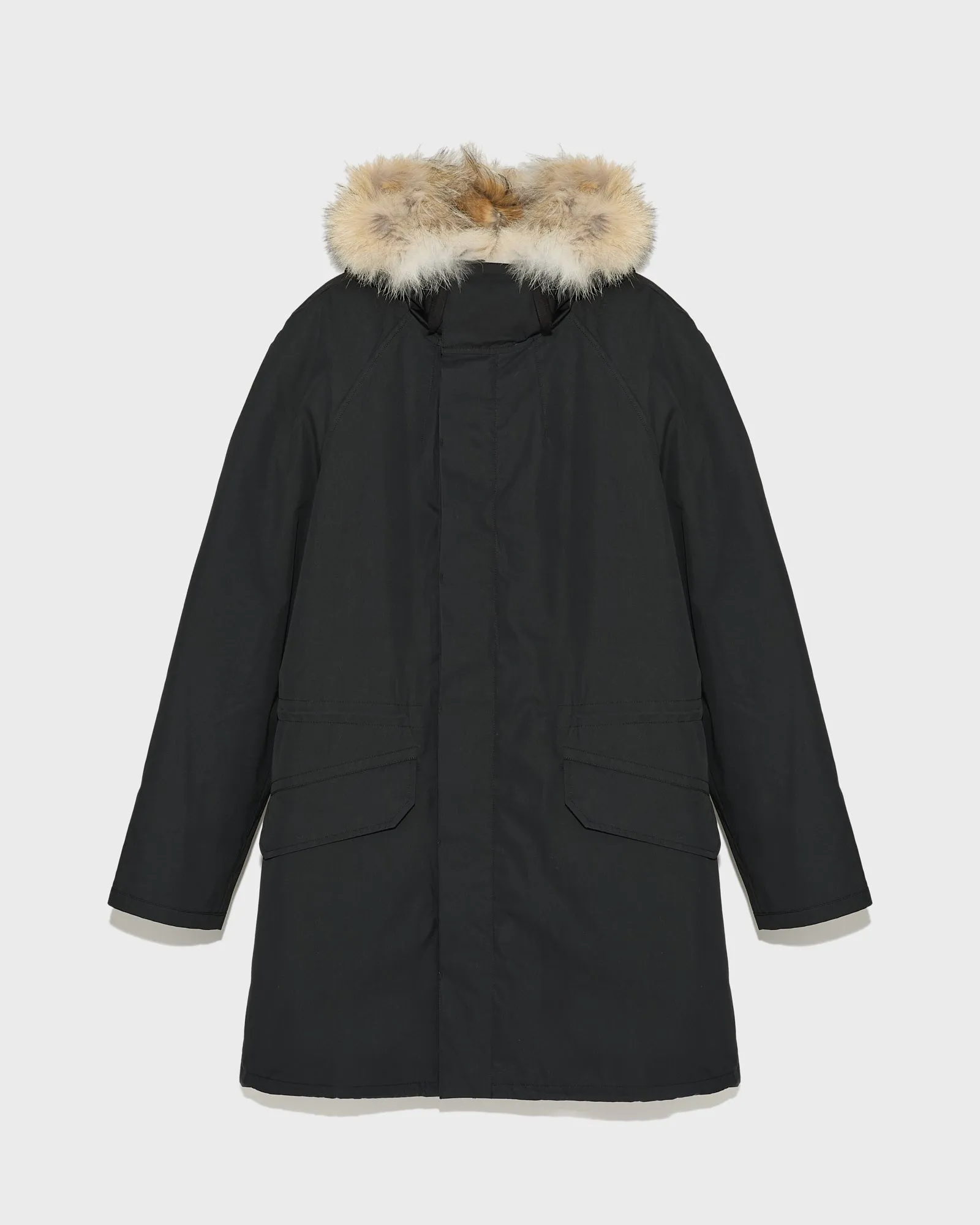 Long Iconic parka in technical cotton with coyote and rabbit fur