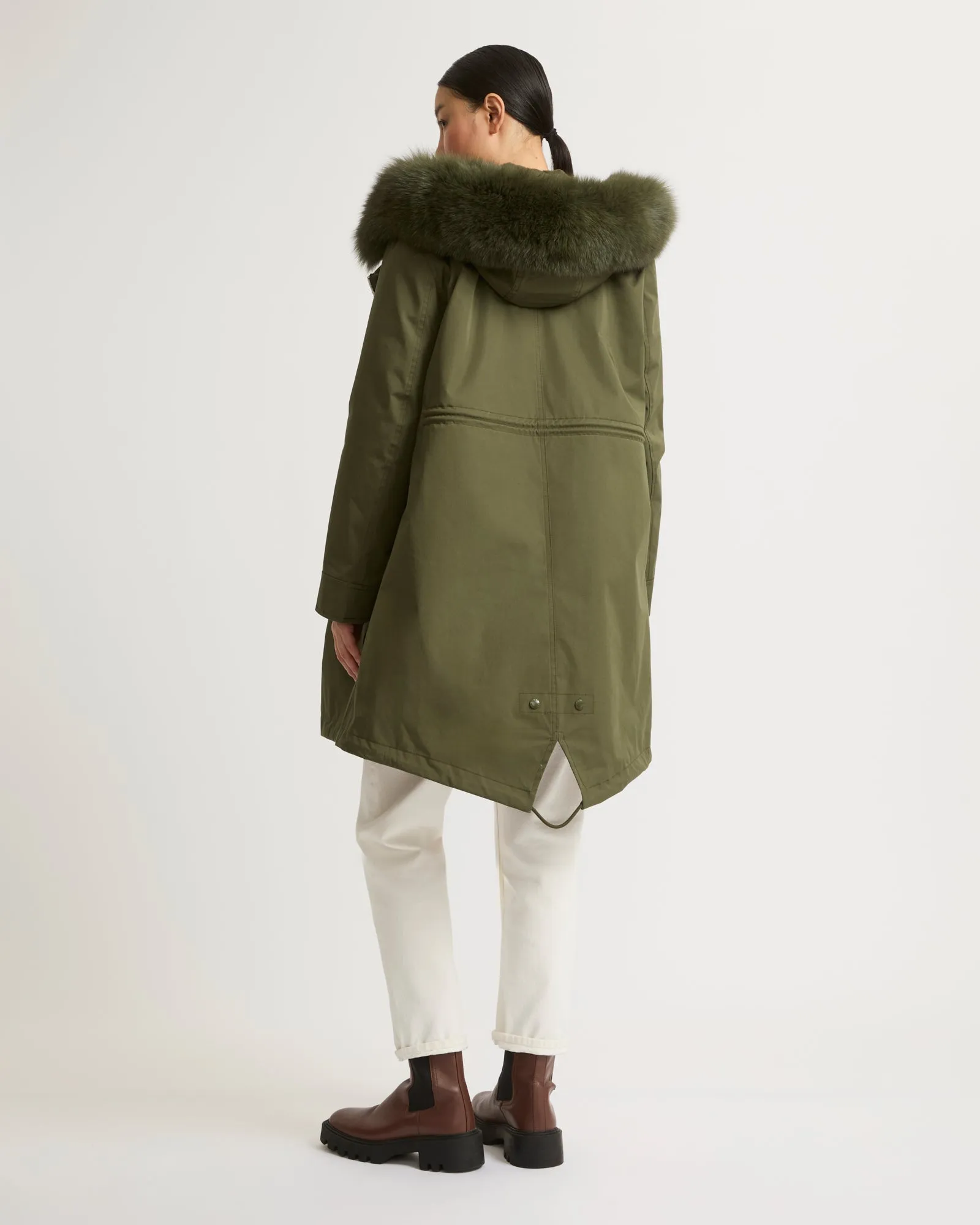 Long Iconic parka in waterproof cotton blend with fox and rabbit fur