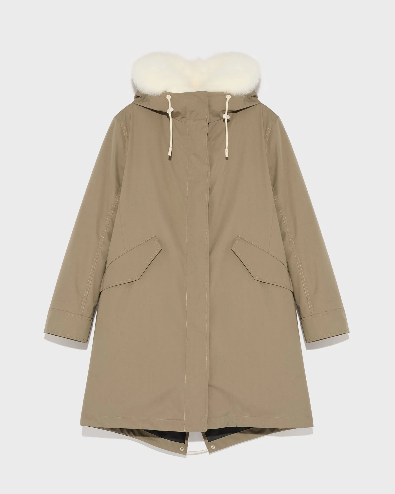 Long Iconic parka in waterproof cotton blend with fox and rabbit fur