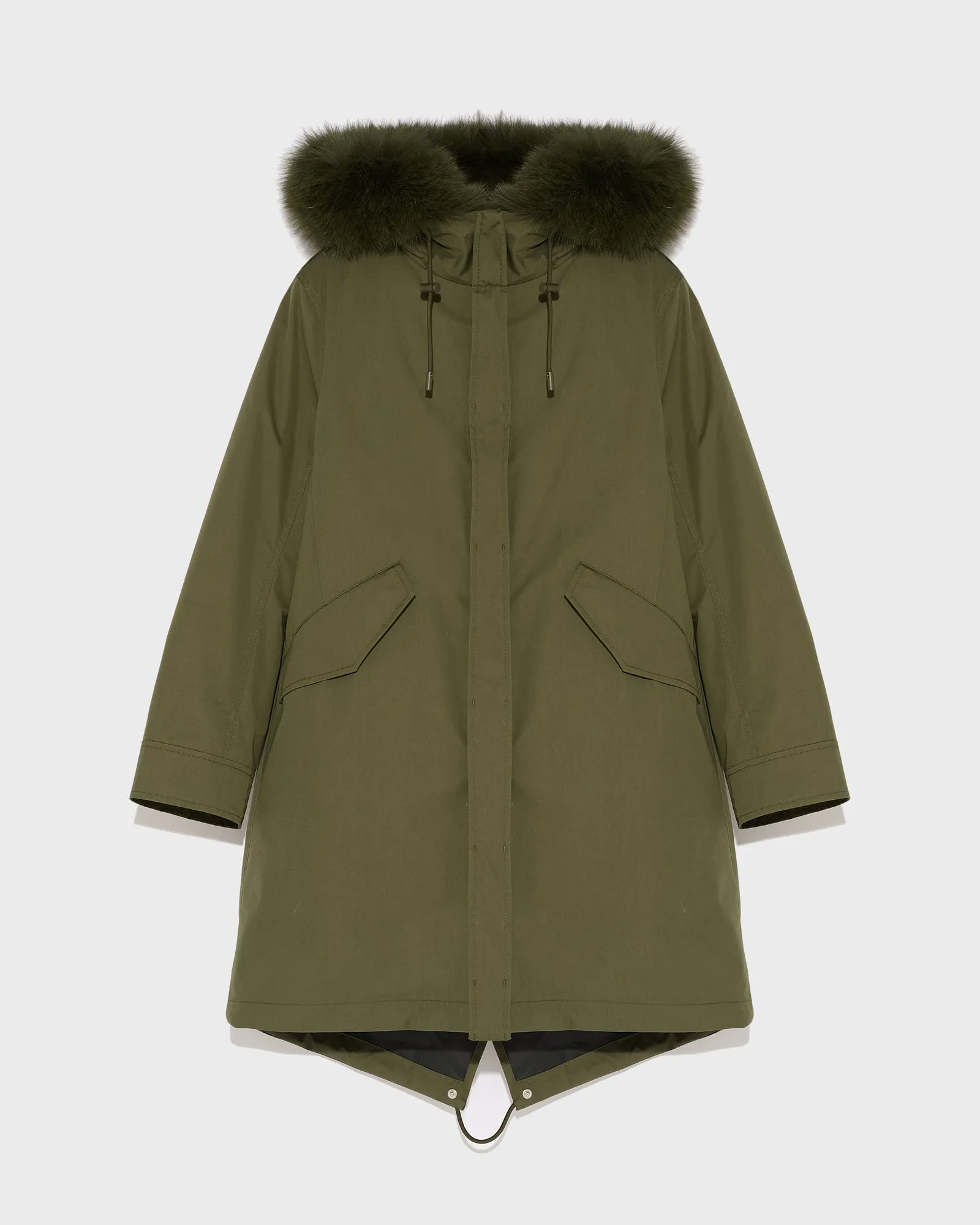 Long Iconic parka in waterproof cotton blend with fox and rabbit fur