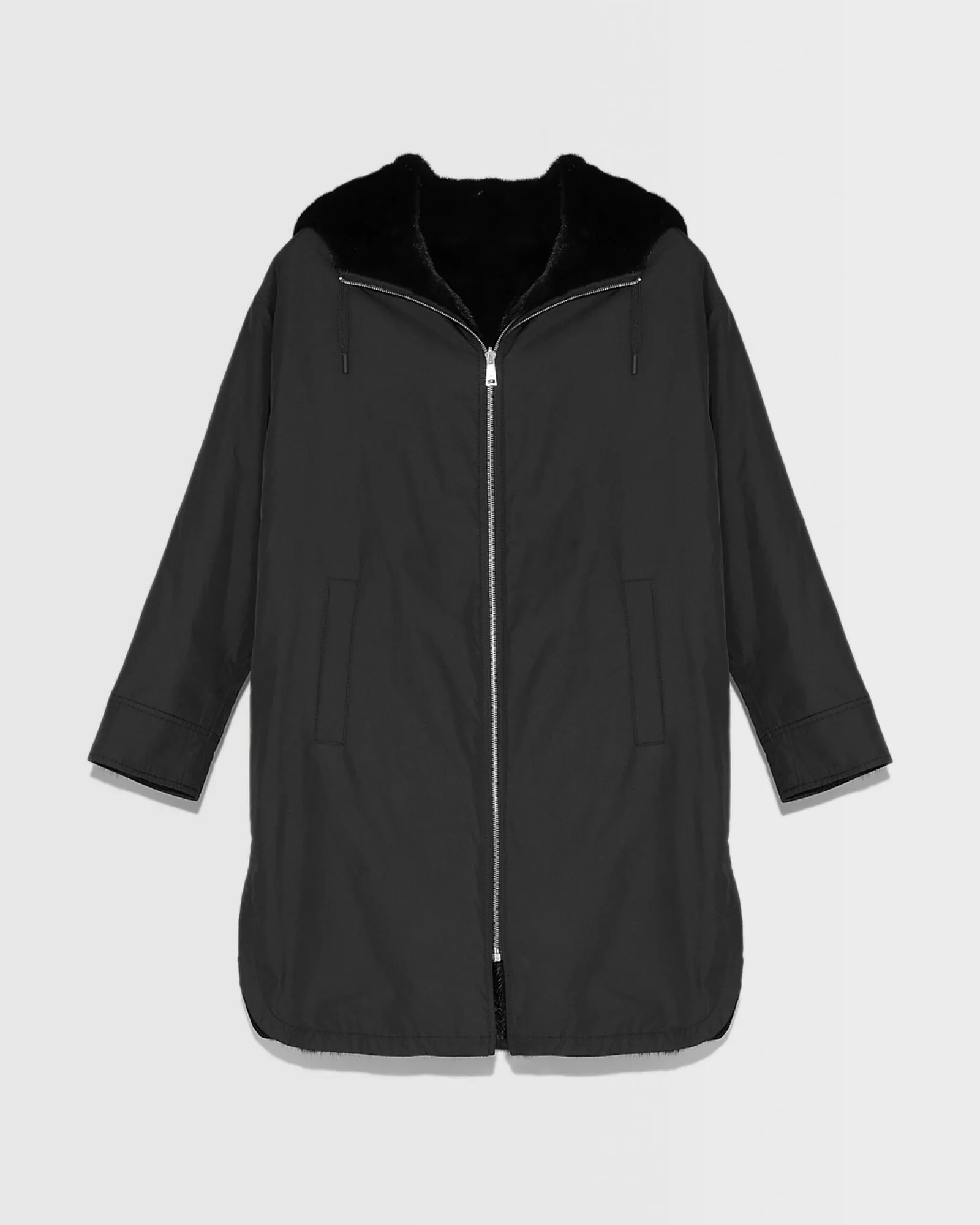 Long reversible parka in technical fabric and mink fur