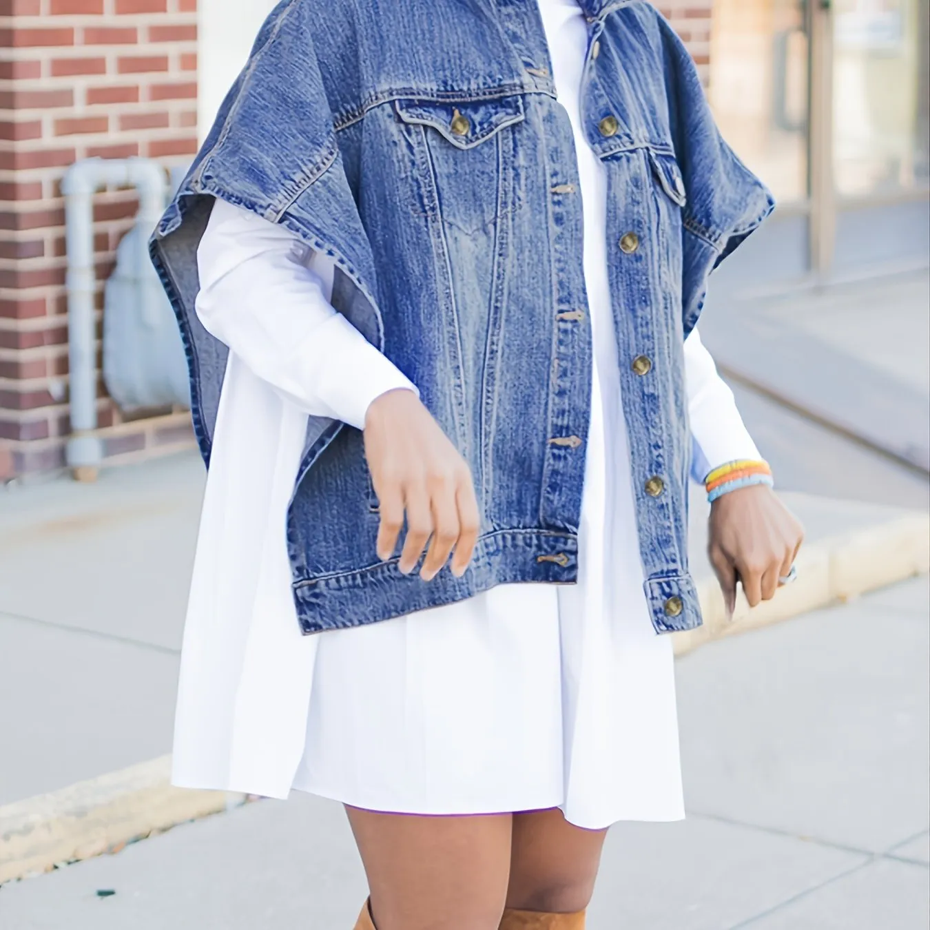 Loose Denim Cloak Jackets, Women's Denim Poncho Cloak Cape, Washed Blue Denim Jackets, Denim Vest