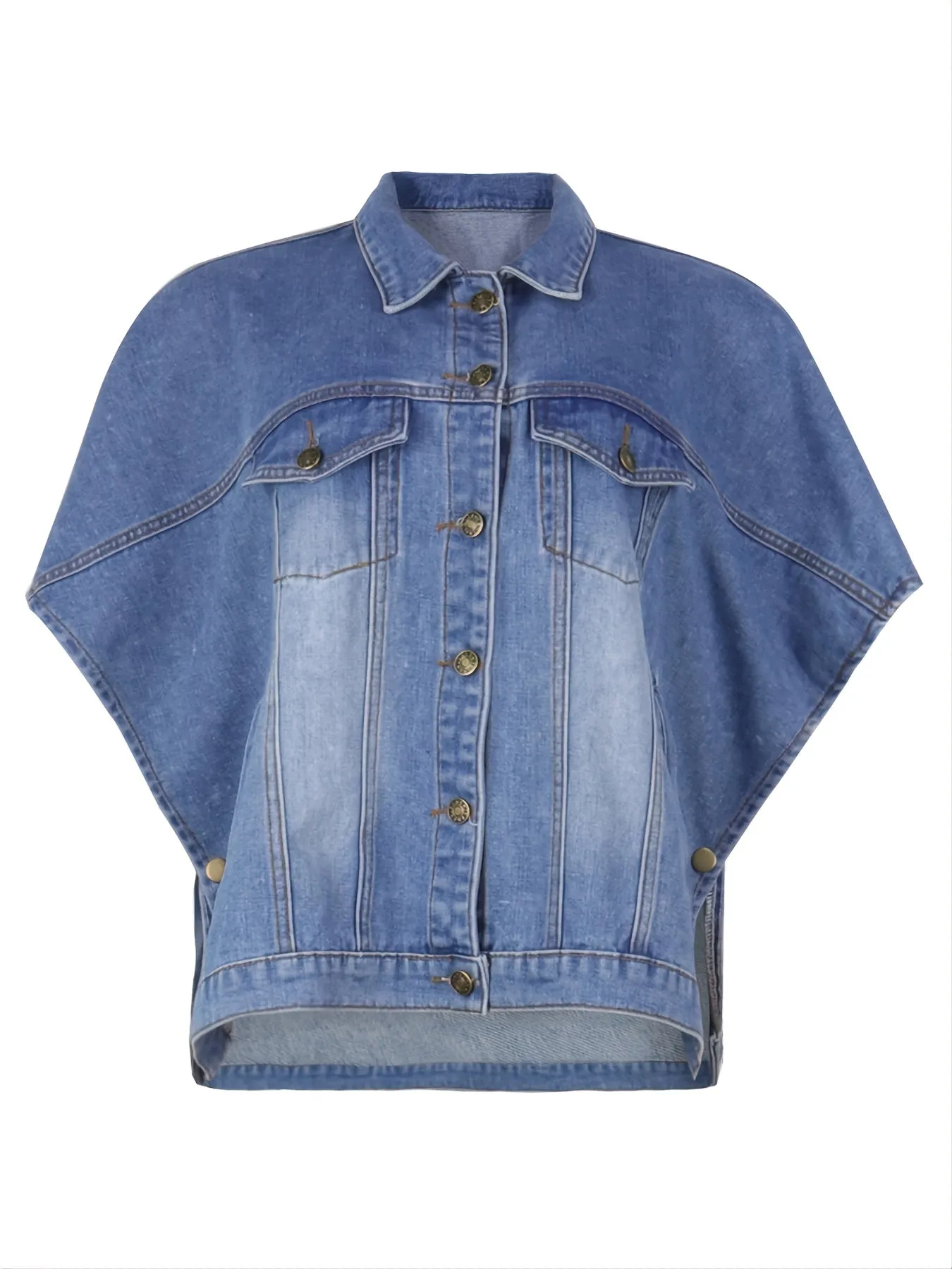 Loose Denim Cloak Jackets, Women's Denim Poncho Cloak Cape, Washed Blue Denim Jackets, Denim Vest