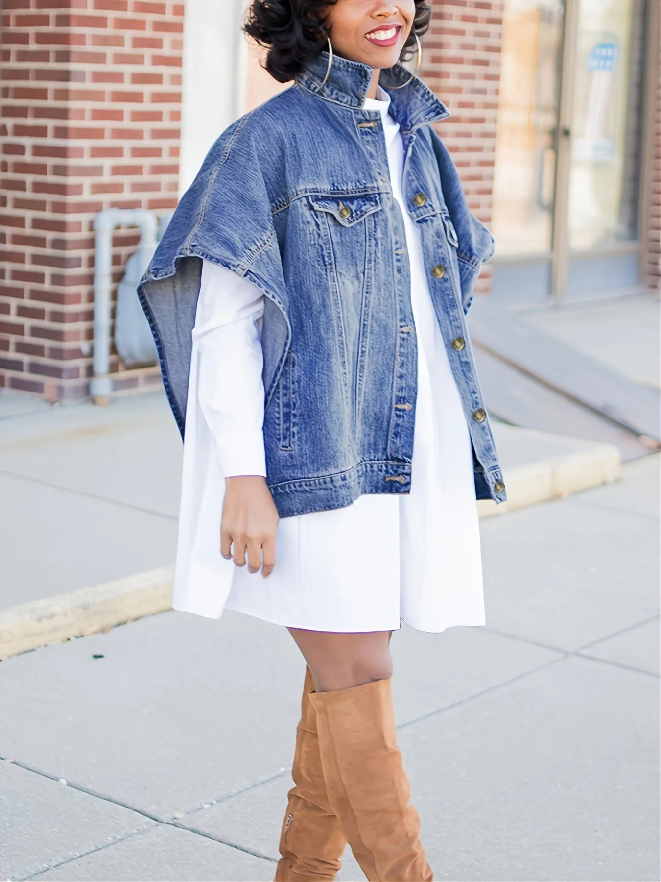 Loose Denim Cloak Jackets, Women's Denim Poncho Cloak Cape, Washed Blue Denim Jackets, Denim Vest
