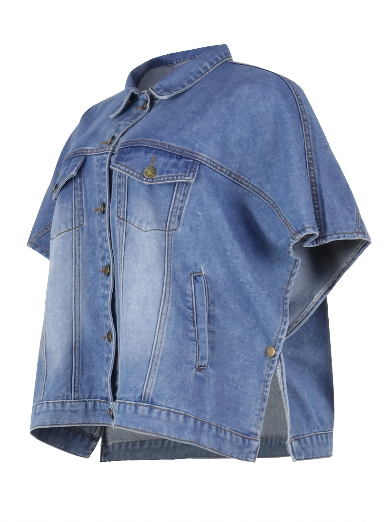 Loose Denim Cloak Jackets, Women's Denim Poncho Cloak Cape, Washed Blue Denim Jackets, Denim Vest
