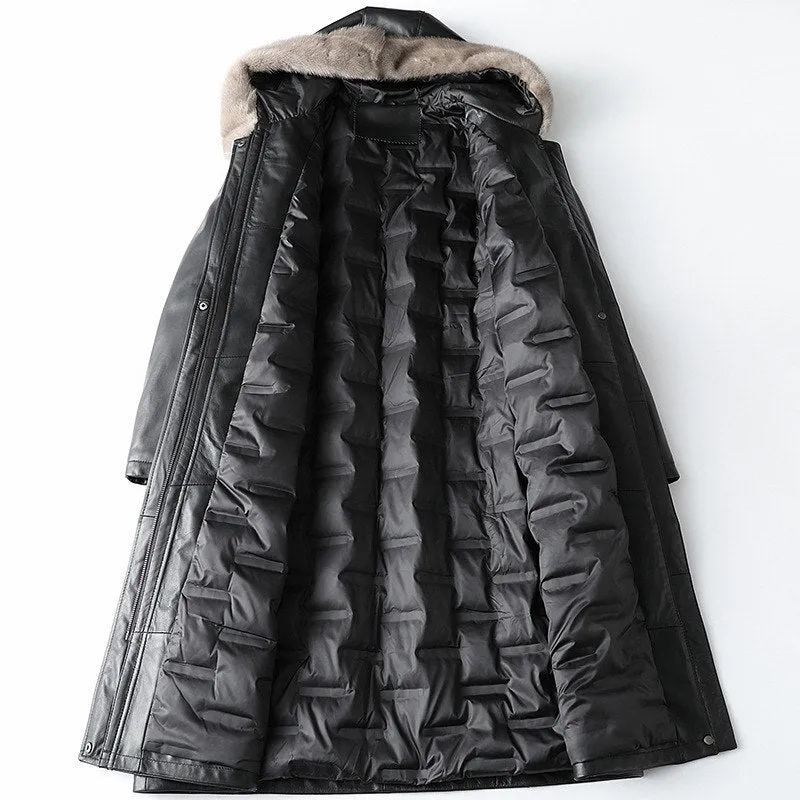 Luxury Sheepskin Leather Suede Coat Duck Down Lingning Mink Fur Hoody