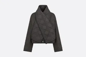 Macrocannage Peacoat with Criss Cross Collar • Black Quilted Technical Taffeta